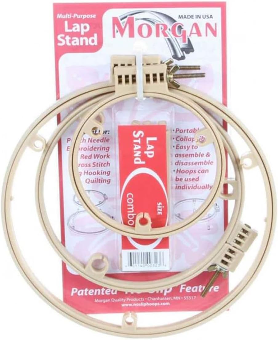 Morgan Quality Products 7"/10"/14" Lap Stand Hoop - Perfect for Hands-Free Embroidery, Quilting & Needlework