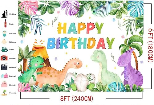 Miniatura 4 de Mocsicka Telón de fondo para fiesta de cumpleaños de dinosaurios para niñas, acuarela, dinosaurios, fondo de vinilo de dinosaurio, decoración de