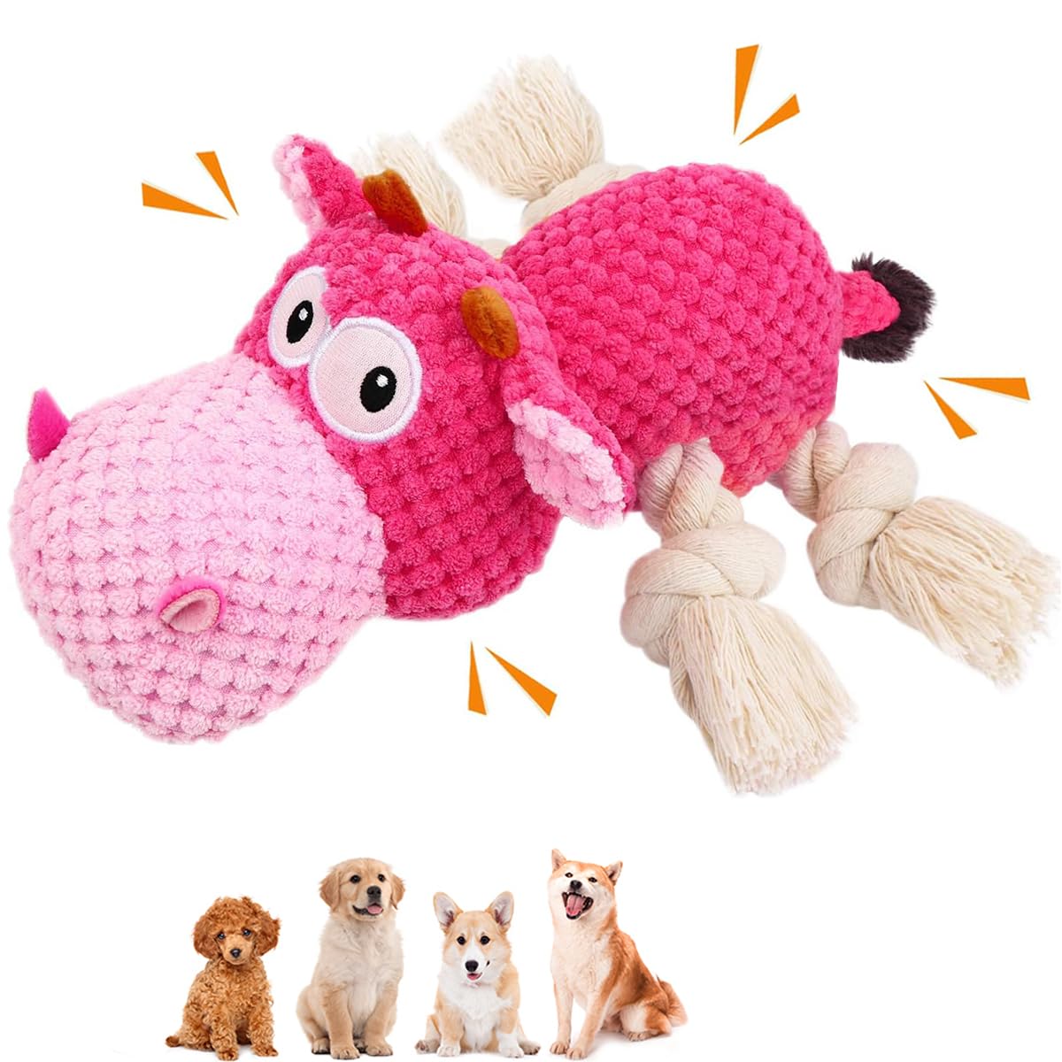 CHAWONER Dog Toy with Rope Legs, Squeaky Stuffed Dog Toy for Small Medium Large Dogs, Interactive Dog Toys for Boredom, Durable Rope Dog Chew Toys, Christmas Birthday Gifts For Dogs