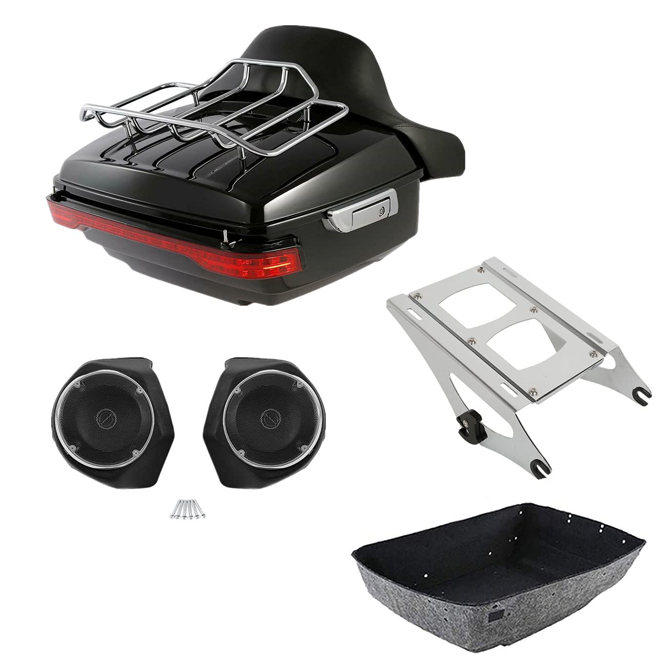 TCMT 13.7" King Tour Pack Trunk Backrest Luggage Rack 2 Up Mount Rack Speakers Taillight Fit For Harley Tour Pak Touring CVO Road King Road Glide Street Glide Electra Glide 2014-2025
