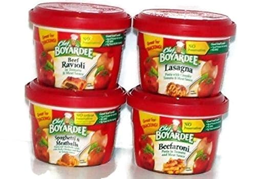 Chef Boyardee Paquete variado de 4 cuencos para microondas (7.5 onzas cada uno)  Ravioles de ternera, espaguetis y albóndigas, beefaroni, lasaña