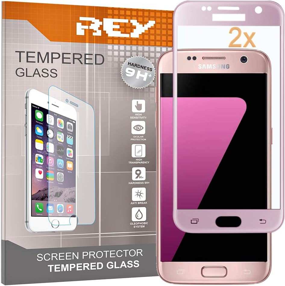 2X Protector de Pantalla 3D para Samsung Galaxy S7 Edge, Rosa, Protección Completa, 3D / 4D / 5D