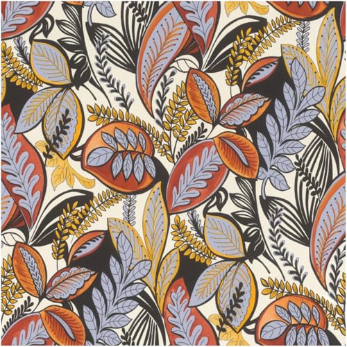 YöL Botanical Leaf Vinyl Wallpaper Orange Yellow and Grey Foliage Pattern on Neutral Background Modern Retro Nature Inspired Feature Wall Design for Living Room Bedroom Dining Room Hallway Decor
