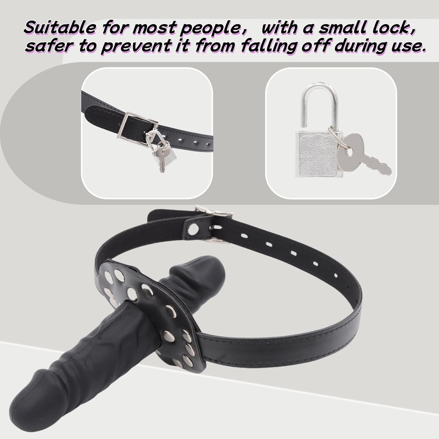 Gode Verrouillable Dildo Gag Bouche Bâillon, Réglable Plug anal Bondage SM Gode anus Masturbateur Sex toys Esclaves butt plug jouets sexuels pour homme femme,L