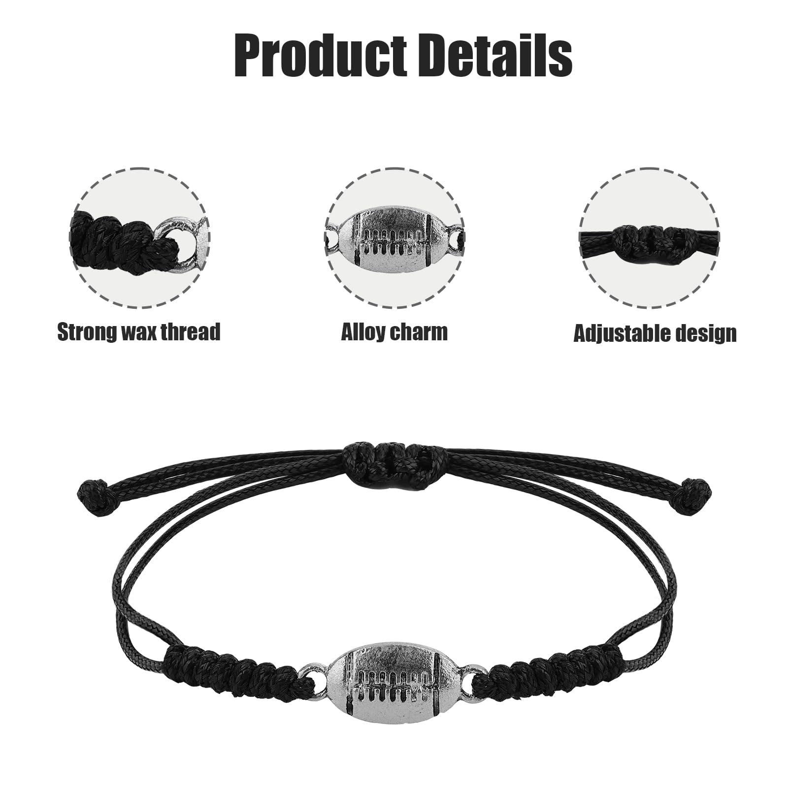 NQEUEPN 20pcs Bracelet Rugby, Bracelet à Breloques Réglable Bracelet Homme Corde Rugby Bracelet Tressée avec Pendentif de Rugby pour Adolescentes Hommes Femmes Joueurs D'équipe