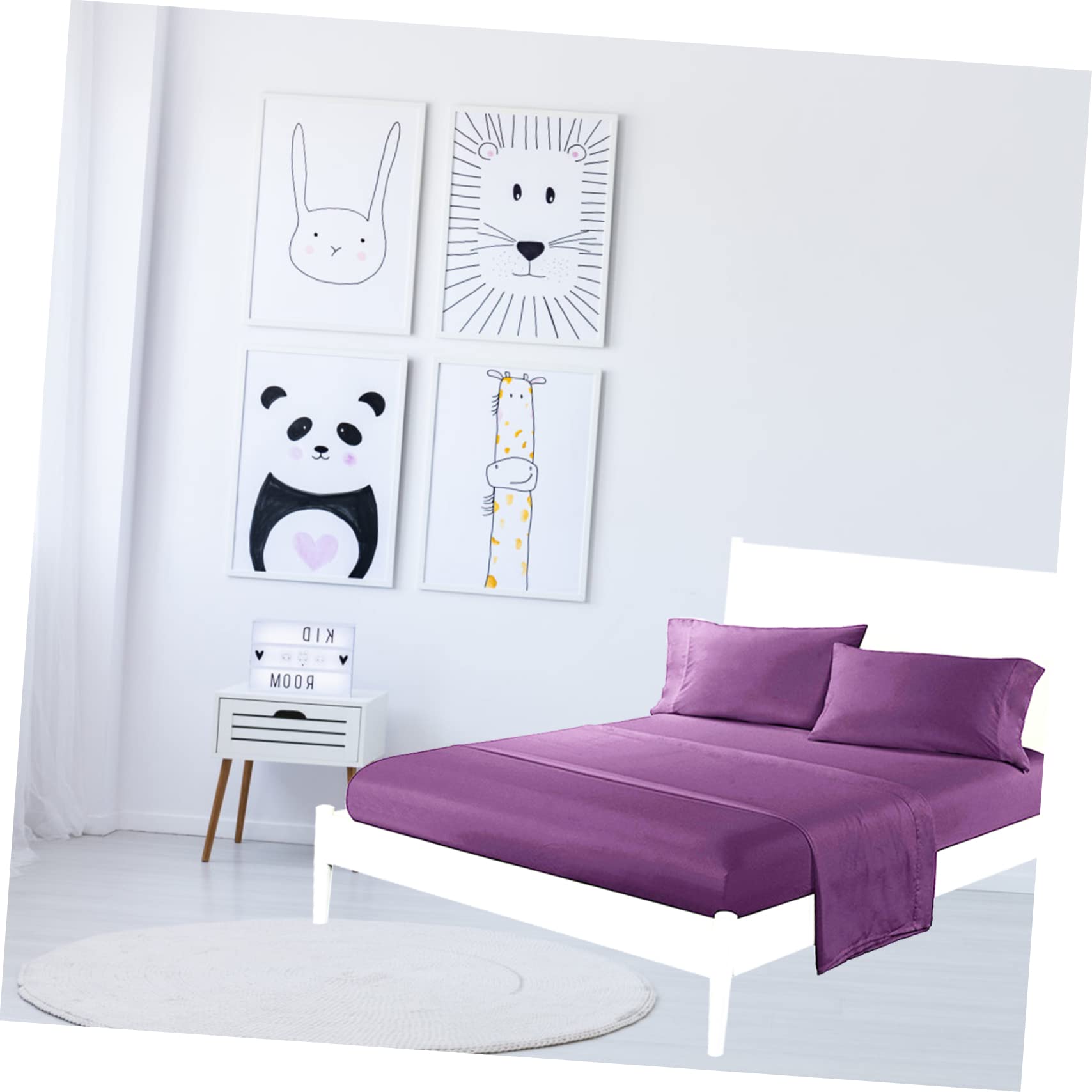 Ensemble de Literie 4 Pièces, Drap-Housse et Taies D’Oreiller, Fibre Chimique Pourpre, Résistant aux Plis et Lavable, Confort Toutes Saisons pour Chambre
