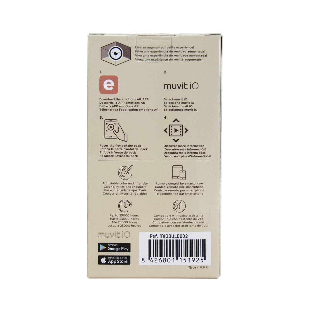 Muvit I/O MIOBULB002 Intelligentes LED-Leuchtmittel, 750 lm, 5 W, 25000 h, unterstützt Sprachassistenten, mehrfarbig