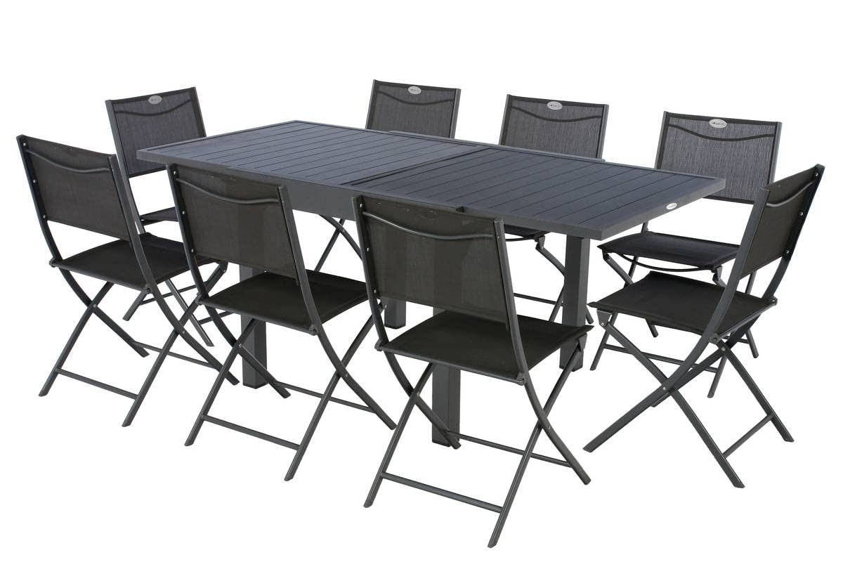 HESPERIDE - Mesa de jardín Extensible Piazza, Gris Grafito - 8 plazas - Aluminio Inoxidable - Extensión Deslizante - Muebles de Exterior