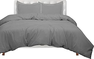 ROYALE LINENS Grey Duvet Cover Queen Size - Queen Duvet Cover Set - 3 Piece Double Brushed Queen Duvet Covers with Zipper Closure, 1 Queen Duvet Cover 90x90 inches and 2 Pillow Shams (Queen, Grey)