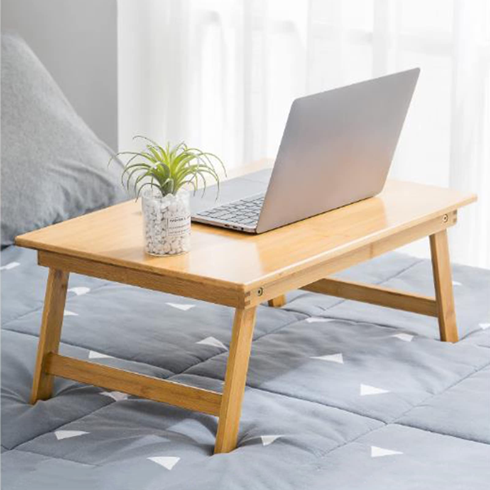 Bambusowe biurko na laptopa, składane biurko na kolanach, przenośny stojak, taca na laptopa biurko stół do czytania do rysowania, pisania, pracy, natura modna