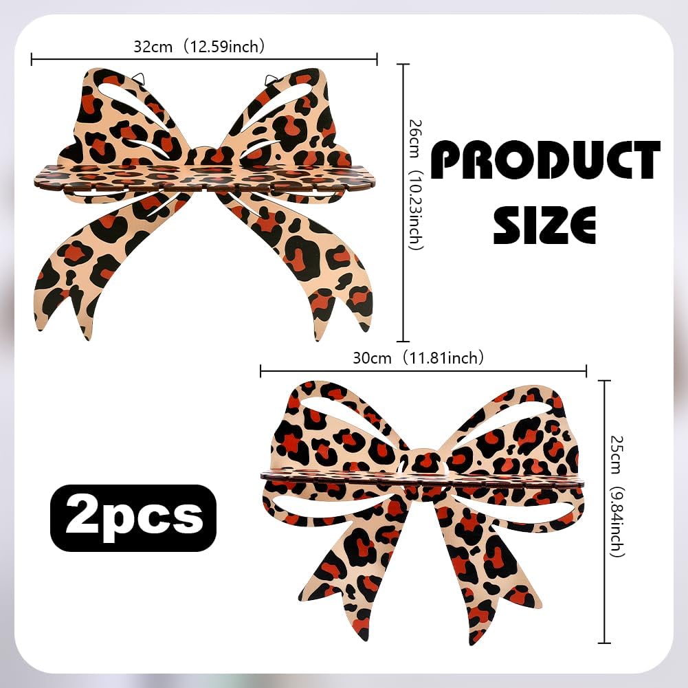 2pcs Leopard Bow Butterfly Wall Shelves Leopard Bowknot Wall Mounted Storage Shelf Wood Hanging Decorative Racks for Kitchen Bathroom Office Home Decor Crystal Stone Display