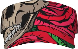 Roses and Skulls Printed Sport Sun Visor Hats, Adjustable Empty Top Baseball Sun Cap Golf Tennis Visor for Men Women, Black, One Size, Black, One Size