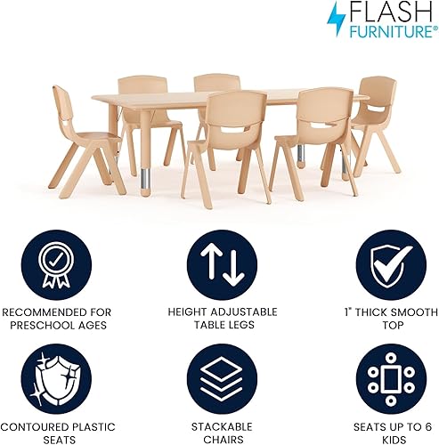 Miniatura 9 de Conjunto Flash Furniture de mesa resctangular y 6 sillas apilables, de plástico, con 6 sillas apilables para escuela, Acero, Verde