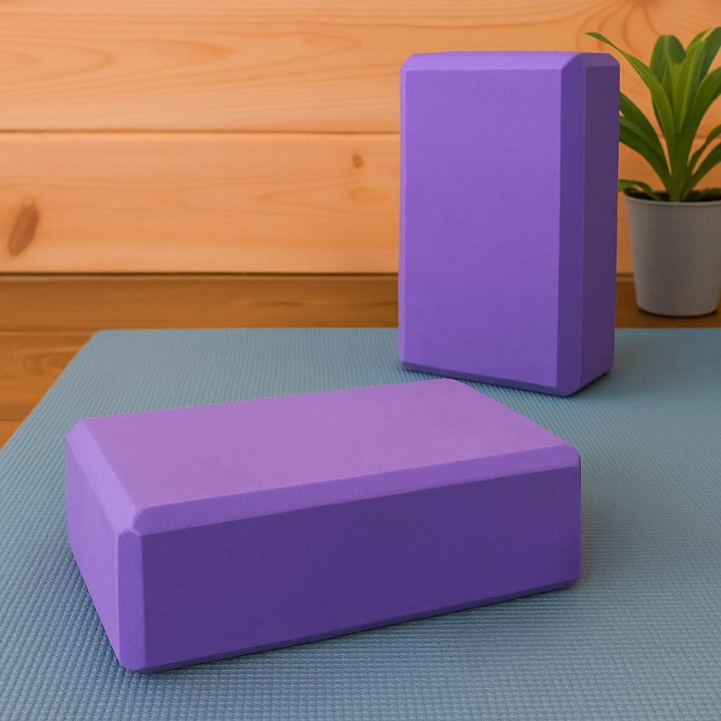 High Density Yoga Block Bricks - Support for Poses & Meditation Set of 2 For Men Women Foaming Pilates Fitness Stretching Aid, Balance, Health, Sports, Gym Exercise