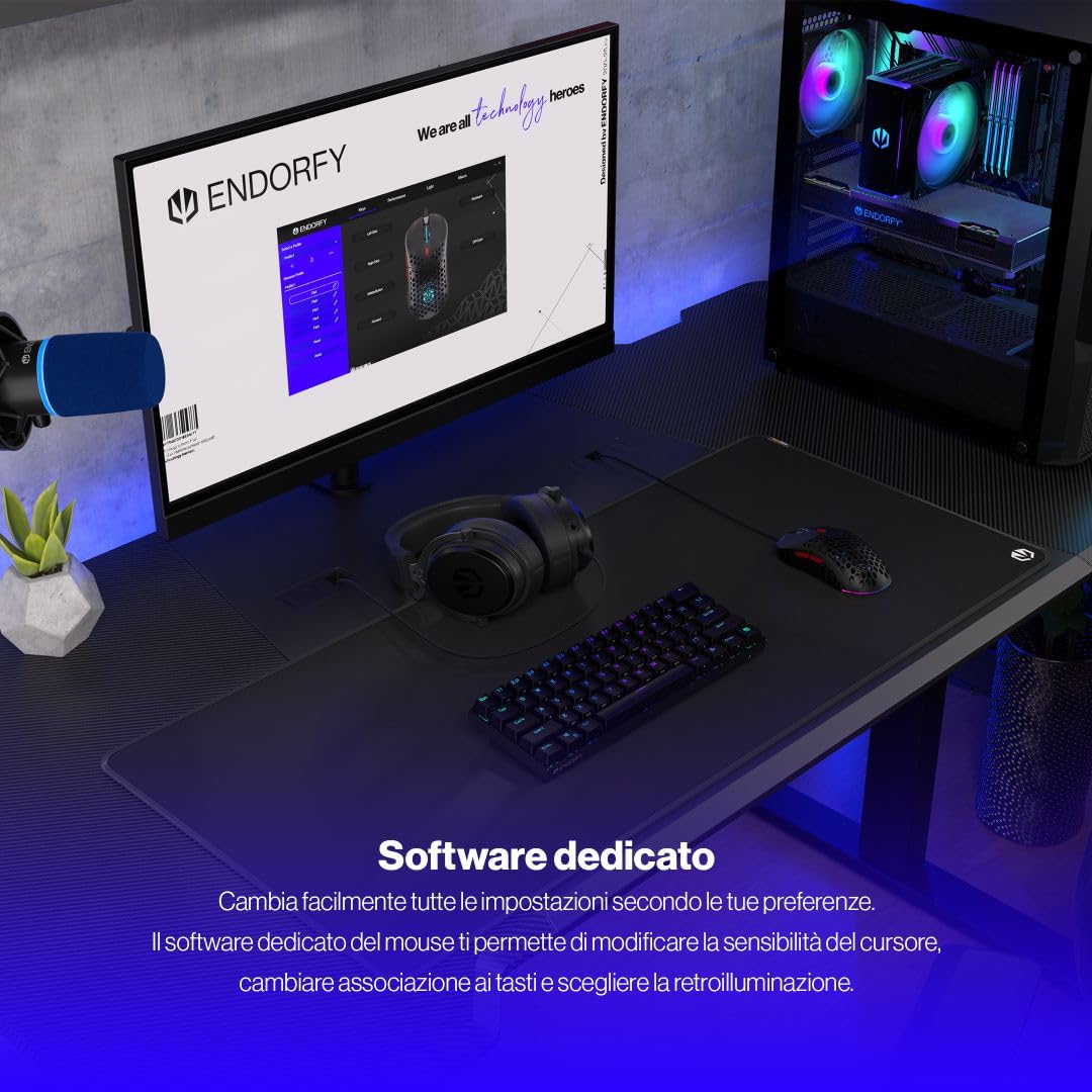 ENDORFY LIX Plus, Mouse da Gaming Leggero (59 g), sensore PixArt PMW3370, 19 000 DPI, Switch Meccanici Kailh GM 8.0 80M, 6 Tasti programmabili, EY6A001