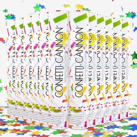 Confetti Poppers Star Confetti Cannon 12Pack Multicolor Party Confetti 12inch Metallic Foil Stars Sequin Confetti Party Poppers Confetti Shooters for Birthday Wedding Graduation Christmas New Year Cover