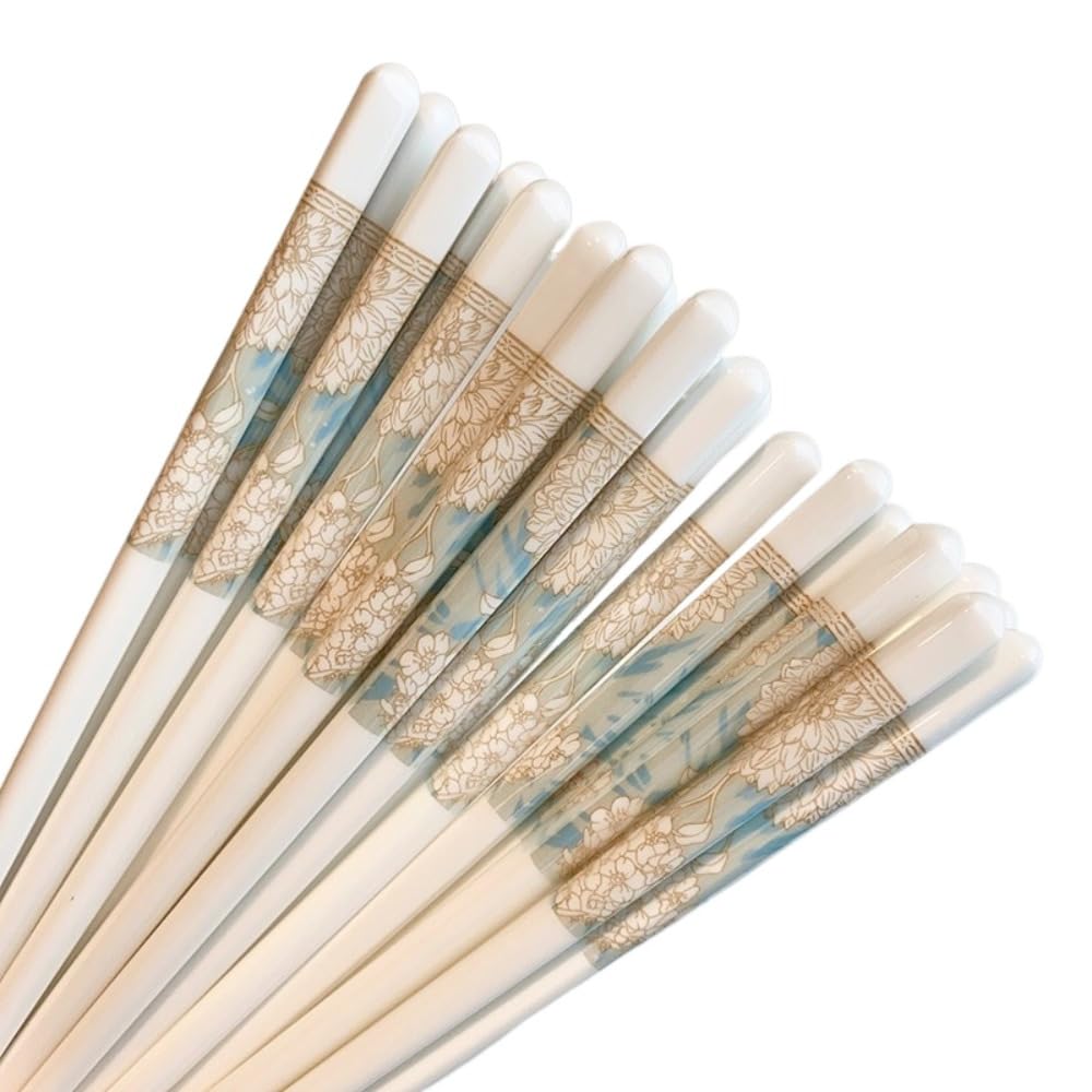 Lot de 10 paires de baguettes en céramique antidérapantes, haut de gamme, résistantes, adaptées à un usage domestique, style chinois, blanc