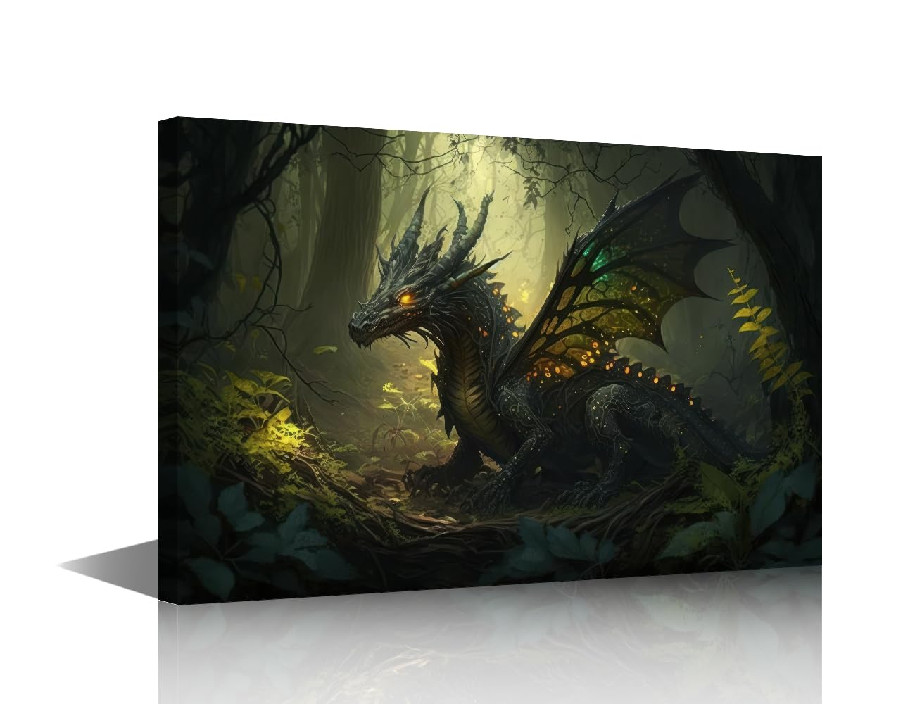 TISHIRON Art Work for Home Walls Dragon Wall Art Mythical Scene Art Pictures Dragon Prints Wall Art Medieval City Wall Decor Modern Home Decor Stretched and Framed Ready to Hang, 30x45cm