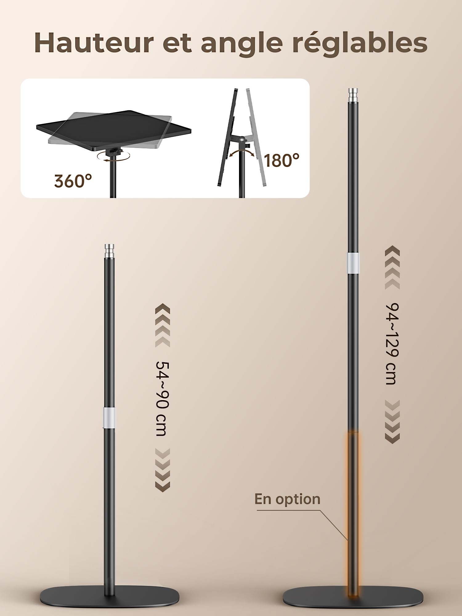 Support de Projecteur sur Pied Hauteur Réglable 7kg - Sol pour Projecteurs/Appareils Photo