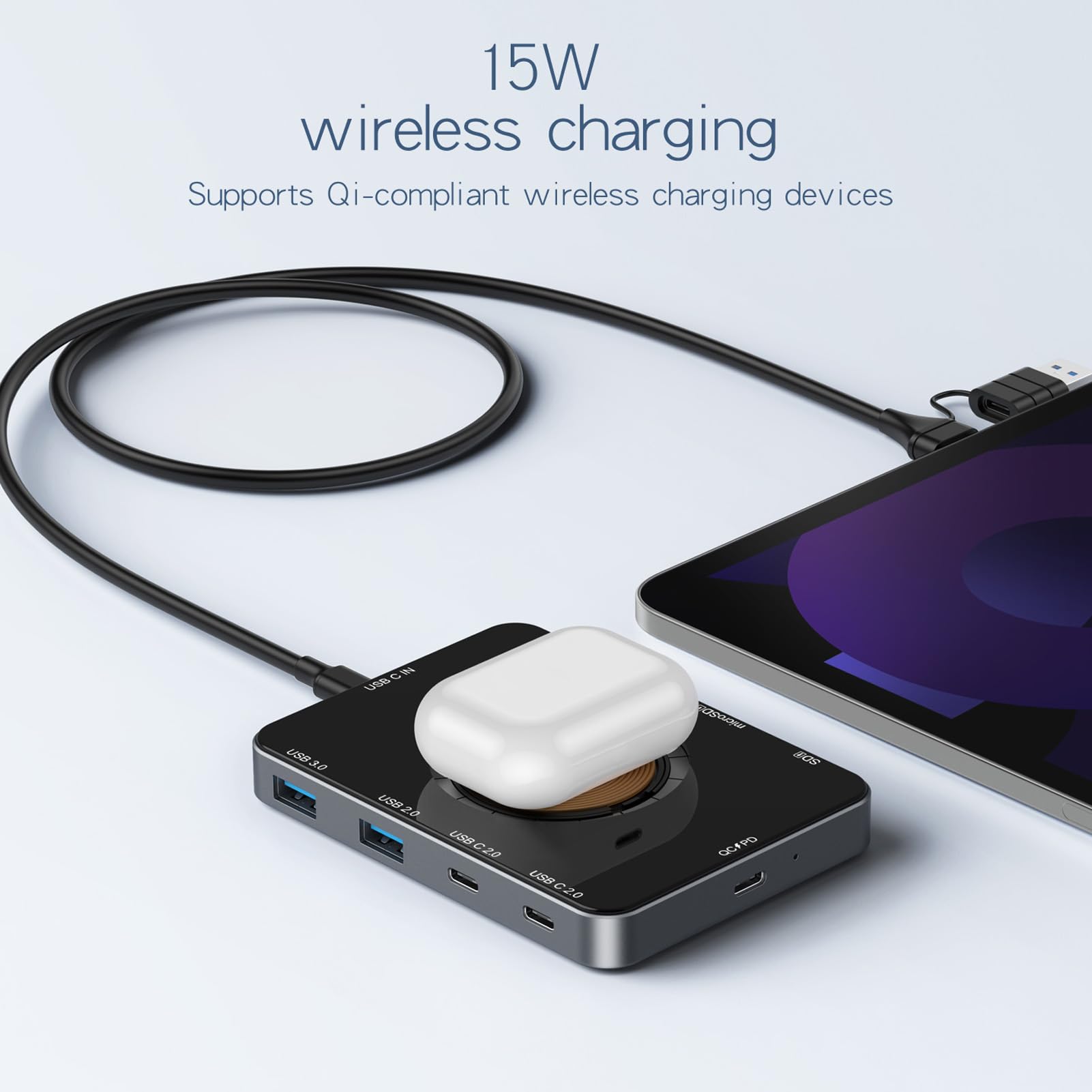 Goshyda 10 en 1 Hub USB con Cargador Inalámbrico Magnético