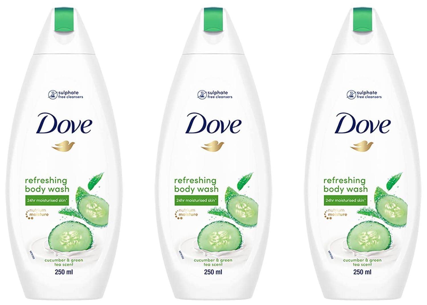 Dove Refreshing Body Wash, With Refreshing Cucumber And Green Tea Scent, For All Skin Type, Smoother Skin, 250 ml (Pack of 3)