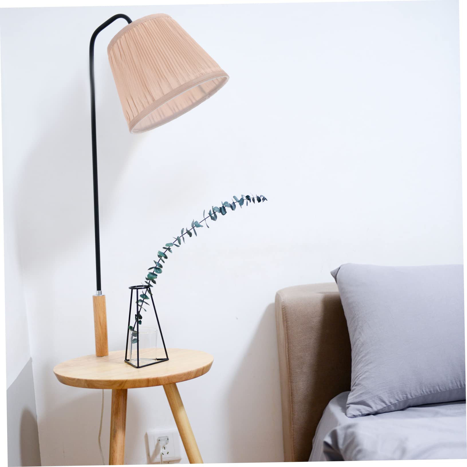 SHINEOFI Pantalla de Lámpara de Tela E27 Khaki para Salón y Restaurante | Estructura de Tejido y Metal, Diseño Sencillo y Delicado, Modelo para Pie y Mesa