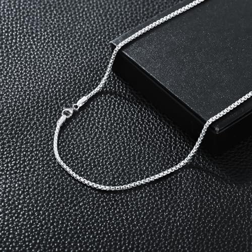 Dacc & Aya Authentic 925 Sterling Silver Round Box Chain for Men & Women Diamond Cut Sterling Silver Chain with Lobster-Claw Clasp, Sturdy and Shiny 1.5/2/3mm, 16-26 Inch3