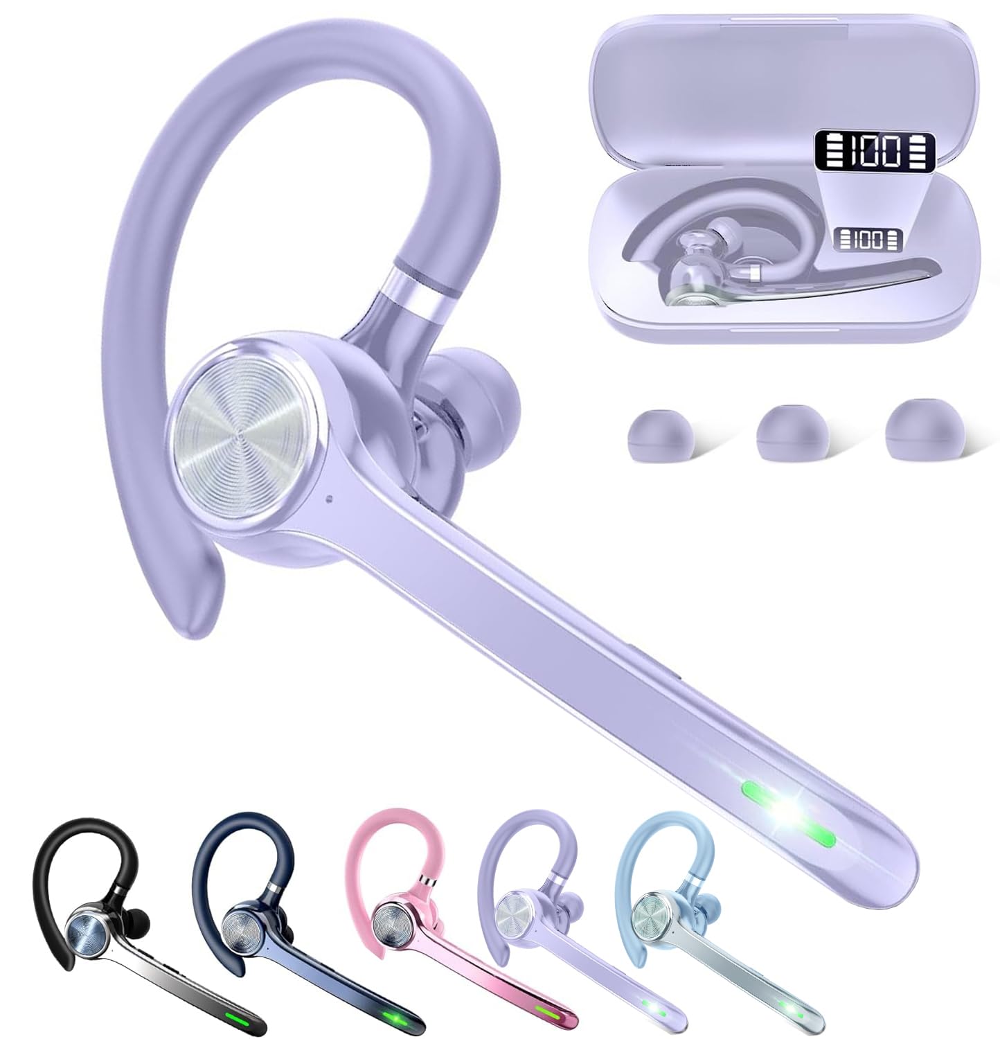 HEIBAS Bluetooth Headset, Wireless Earpiece with Mic for Work