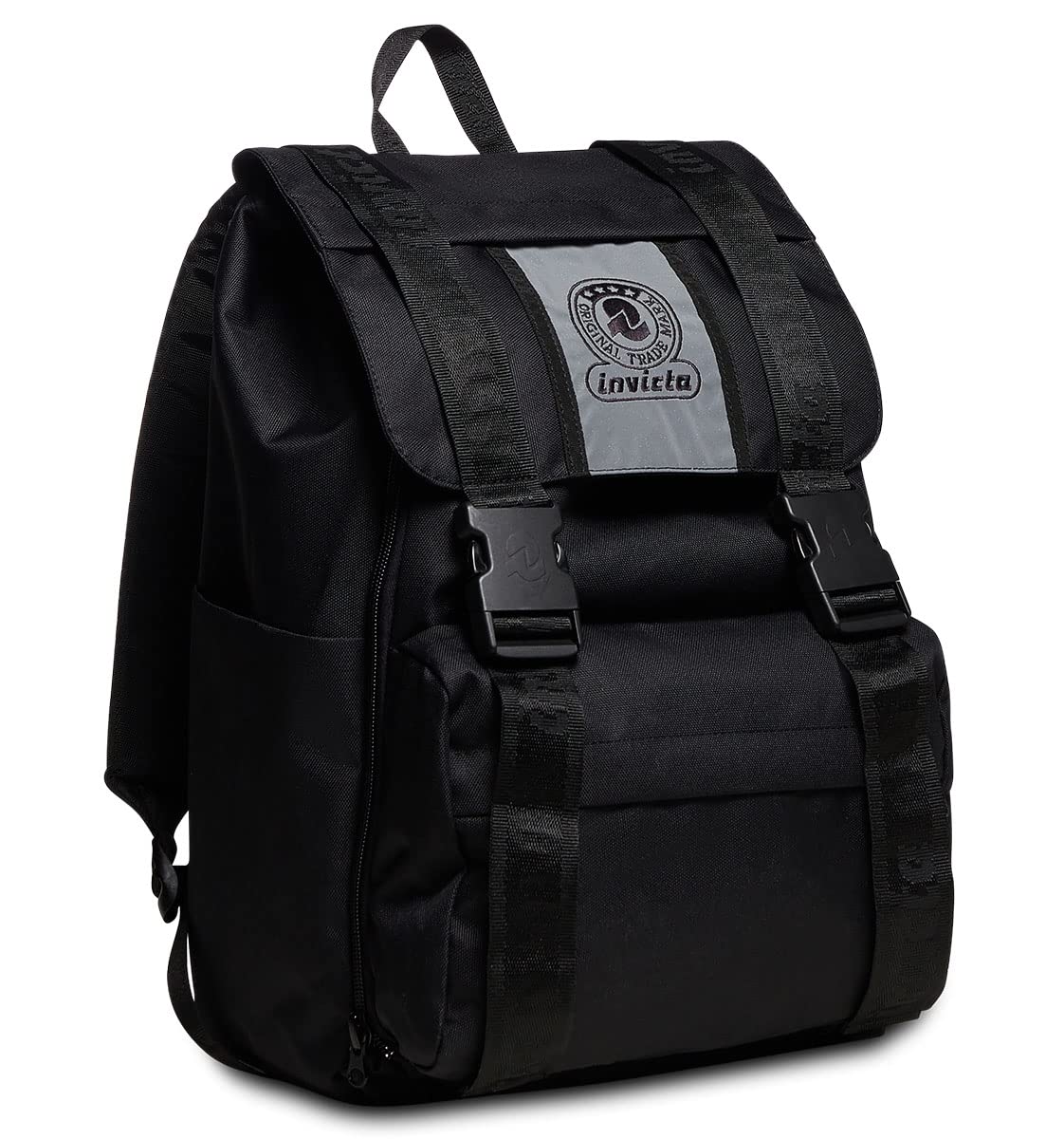 Invicta Zaino Ufficio Square, Zaino Estensibile con Tasca Porta PC Portatile Fino a 14" e Tasca Porta Borraccia, Scuola, Lavoro, Unisex