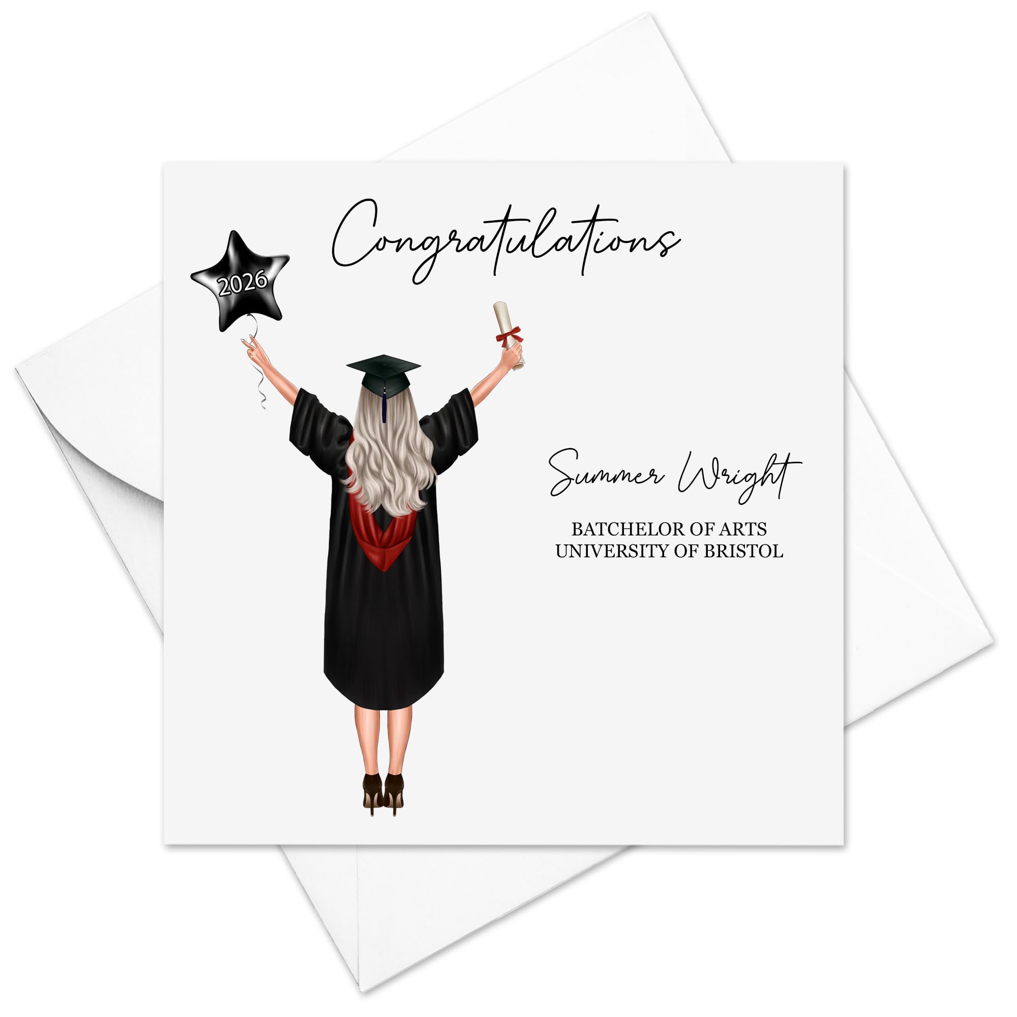Personalised Female Graduation Card - Graduate End Of Uni Card For Her - Well Done, Congratulations