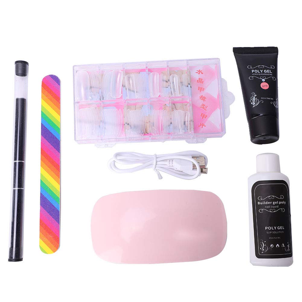 Set di strumenti per nail art con lampada essiccatrice, colla per extension e gel modellante; kit completo per manicure su unghie naturali o artificiali, incluso lima arcobaleno e (Rosa)