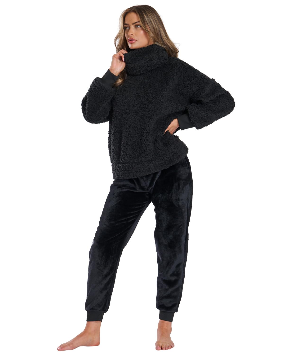 Slumber Hut Women's Black Borg Removeable Snood Jumper & Jogger Set 794084 S