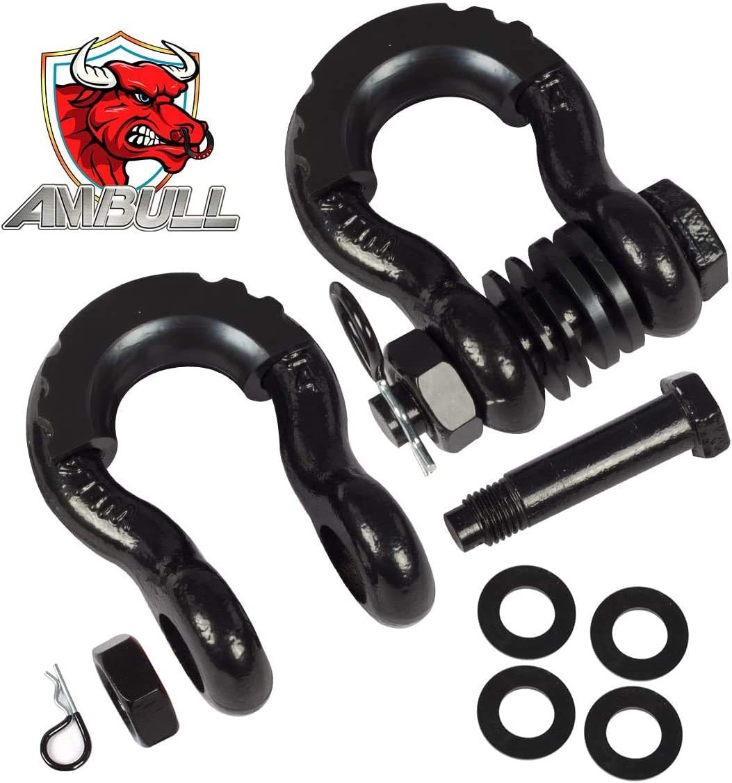 Shackles 3/4 Inch D Ring Shackle (2 Pack) 45,000lb Break Strength with 7/8 Inch Pin, Isolator and Washer Kits for Use with Tow Strap, Winch, Off-Road Jeep Truck Vehicle Recovery, Black - Image 2
