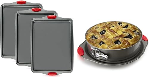 Boxiki Kitchen Combo de horneado de lujo sartén antiadherente de 10 pulgadas y juego de bandejas antiadherentes de 3 piezas para hornear -