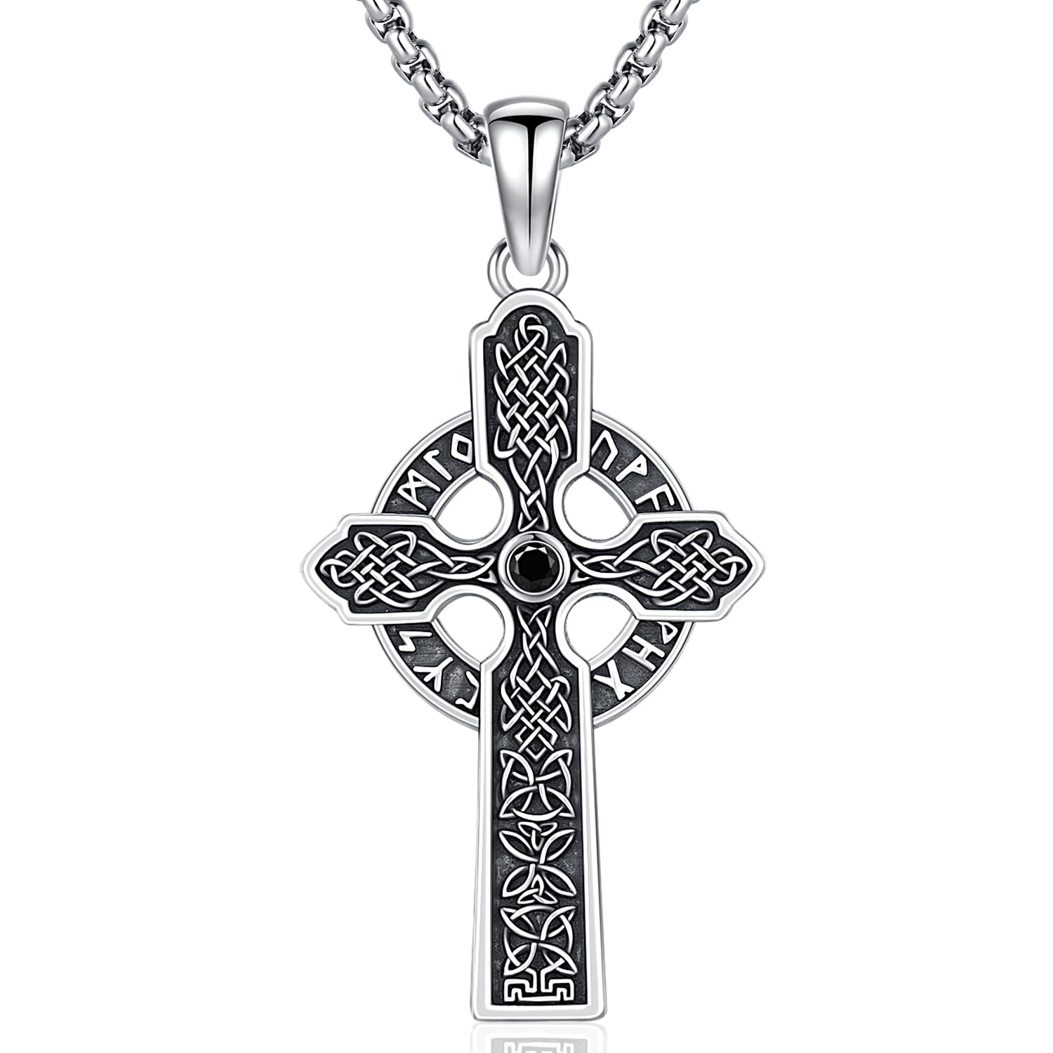 Friggem Collar Vikingo de Plata de Ley 925 Runas Vikingo Colgante, Collar con Colgante Celta, Amuleto Vikinga Nórdico Joyería para Hombres Mujeres