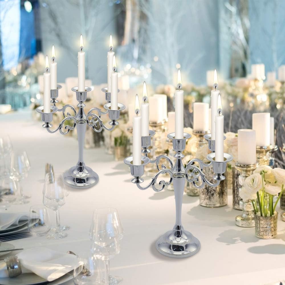 Tidelence 5-Candle Metal Candelabra 10.6 Inch Tall Candle Holder Wedding Event Candelabra Candle Stand (Silver) : Home & Kitchen