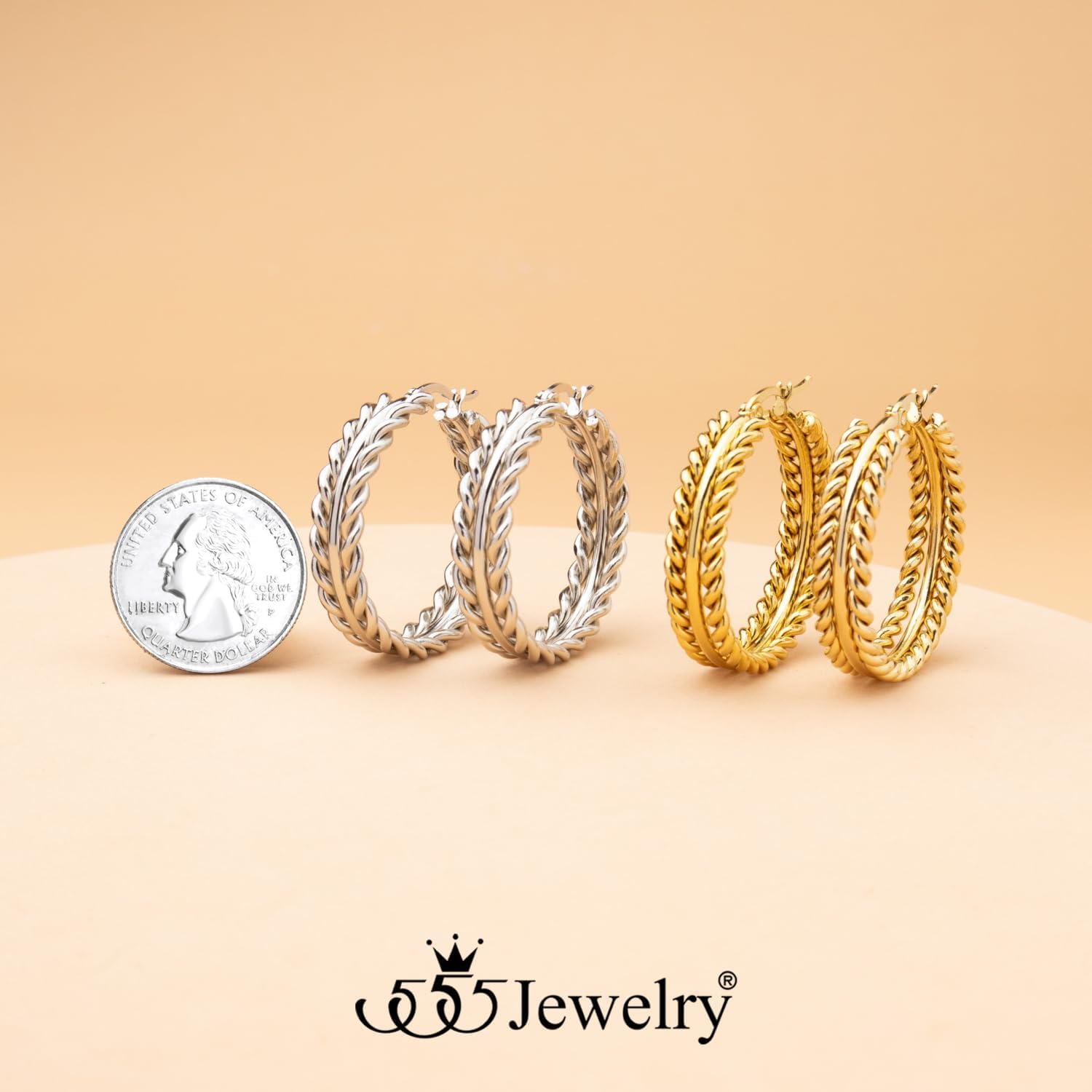 555Jewelry Stainless Steel Twisted Cable Wire Hoop Earrings for Women, Intertwined Chunky Huggie Hoops Earrings for Ladies - Image 6