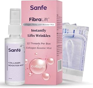 Sanfe FibraLift Collagen Fibres With Booster Mist | 12 Threads + 50 ml | Collagen Inspired Skincare | Bovine Protein Face ... Price In India