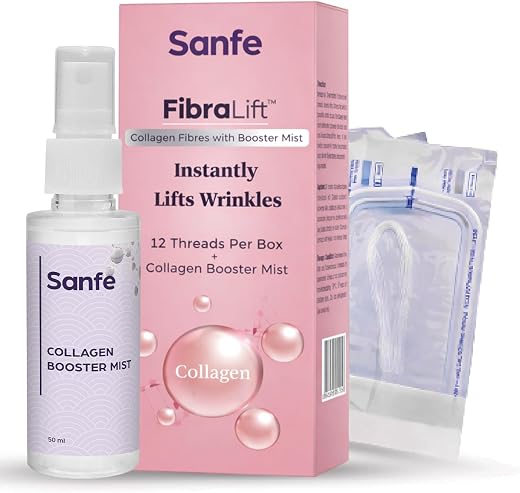Sanfe FibraLift Collagen Fibres With Booster Mist | 12 Threads + 50 ml | Collagen Inspired Skincare | Bovine Protein Face ...
