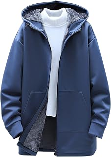 Luckywaqng Large Size Hooded Jacket, Warm Winter Jacket with Hood for Men, Padded and Thickened Warm Fleece Jacket, Hiking Jacket, Men's Breathable, Padded Work Jacket with Double Pocket