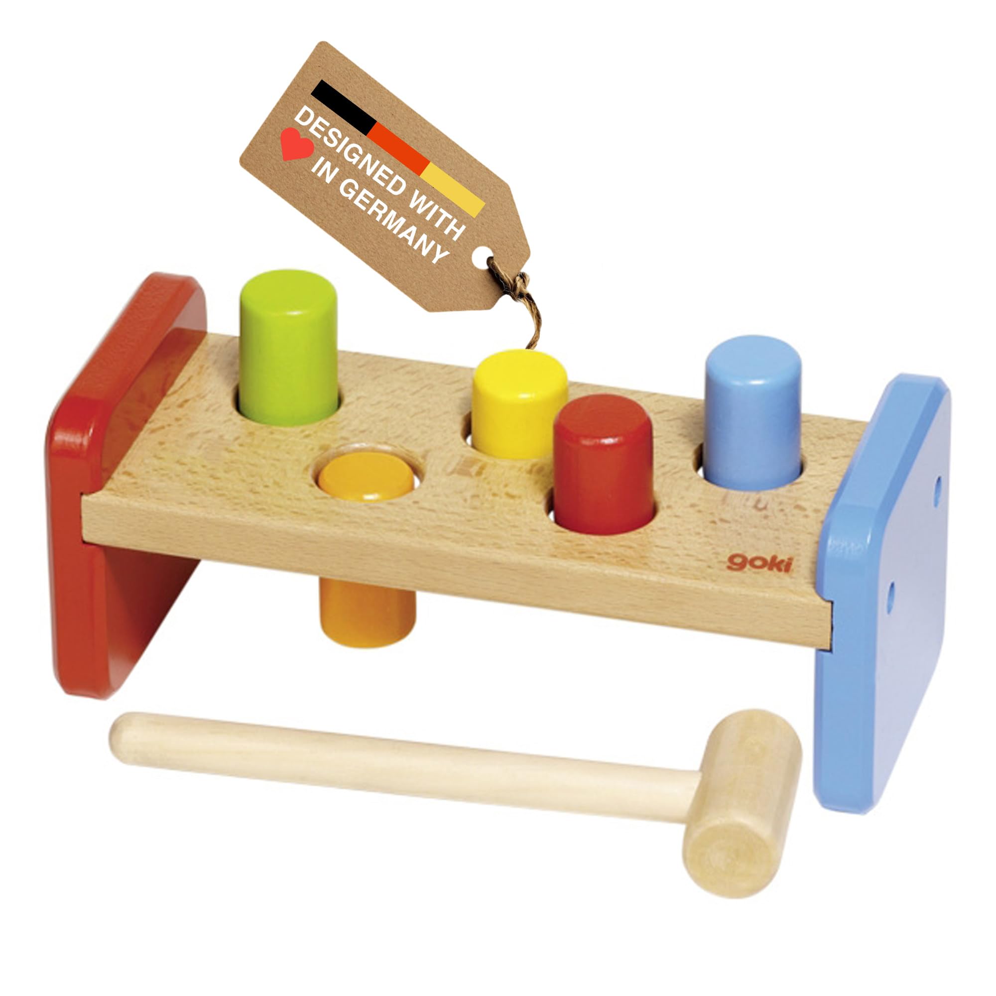 Goki Wooden Pound-A-Peg Toy with Hammer | Classic Pounding Bench for 2 Year Olds | Preschool Learning & Montessori Activity Set - Durable Educational Birthday Gift for Toddlers