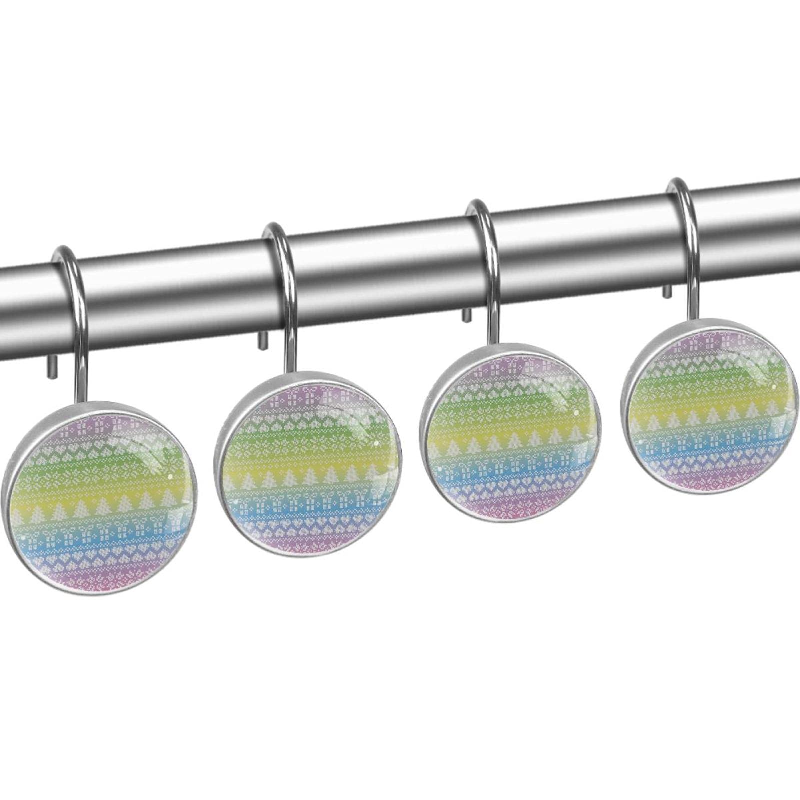 12 Weihnachts-Duschvorhanghaken – Dekorative Ringe Mit Schneeflocke, Weihnachtsmann & Baum