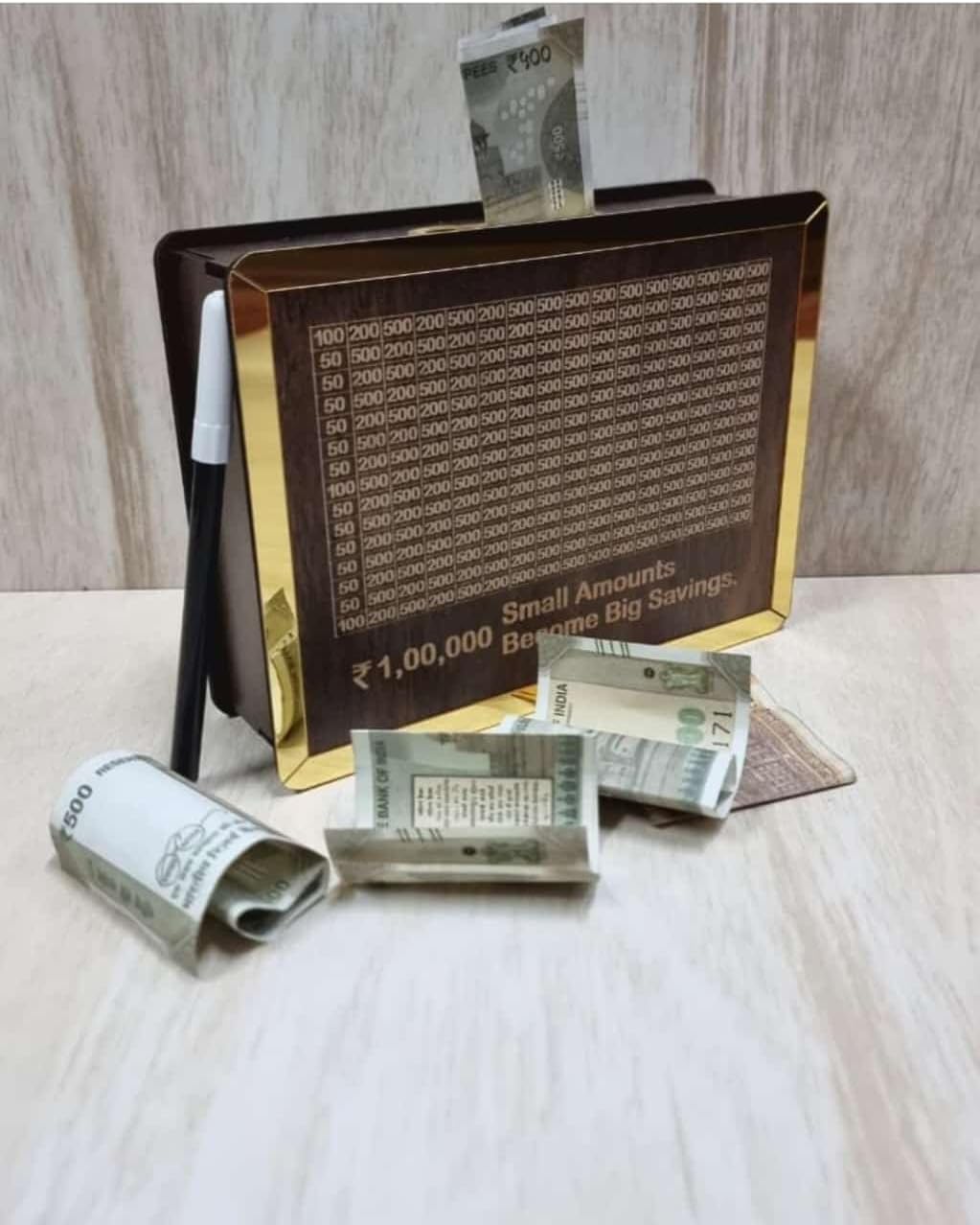 Wooden Money/Piggy Bank, Money Box, Coin Box with Carved Design for Kids/Children, Savings Challenge Box, Cashbox,Cash Vault Savings Box,Wooden Coin Piggy Bank,Money Save Box SmashMoney Saver