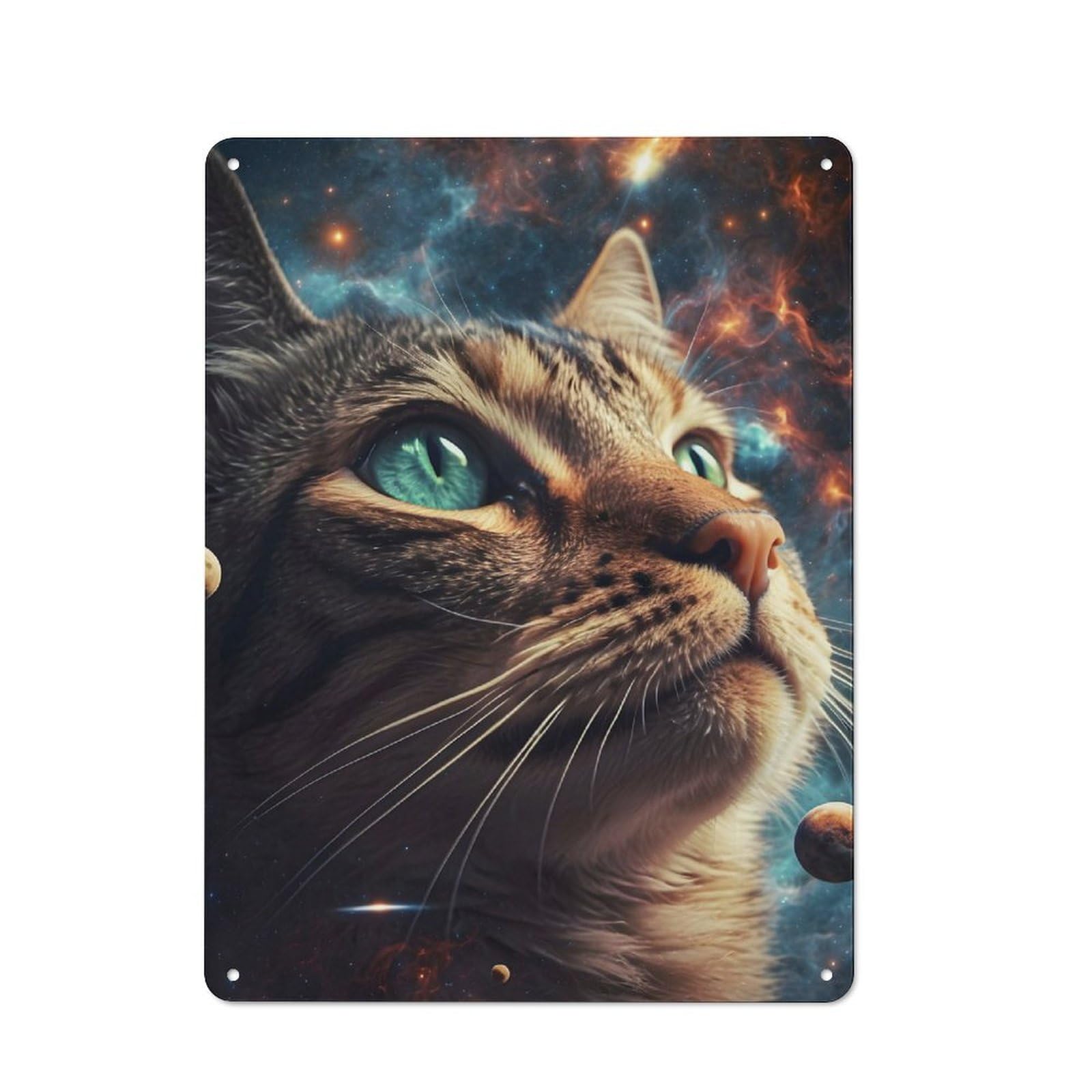 Junmoney Cosmic Space Cat Printed Metal Sign 40X30cm For Pub Or Café, With Clear Industrial Wall Decor Character
