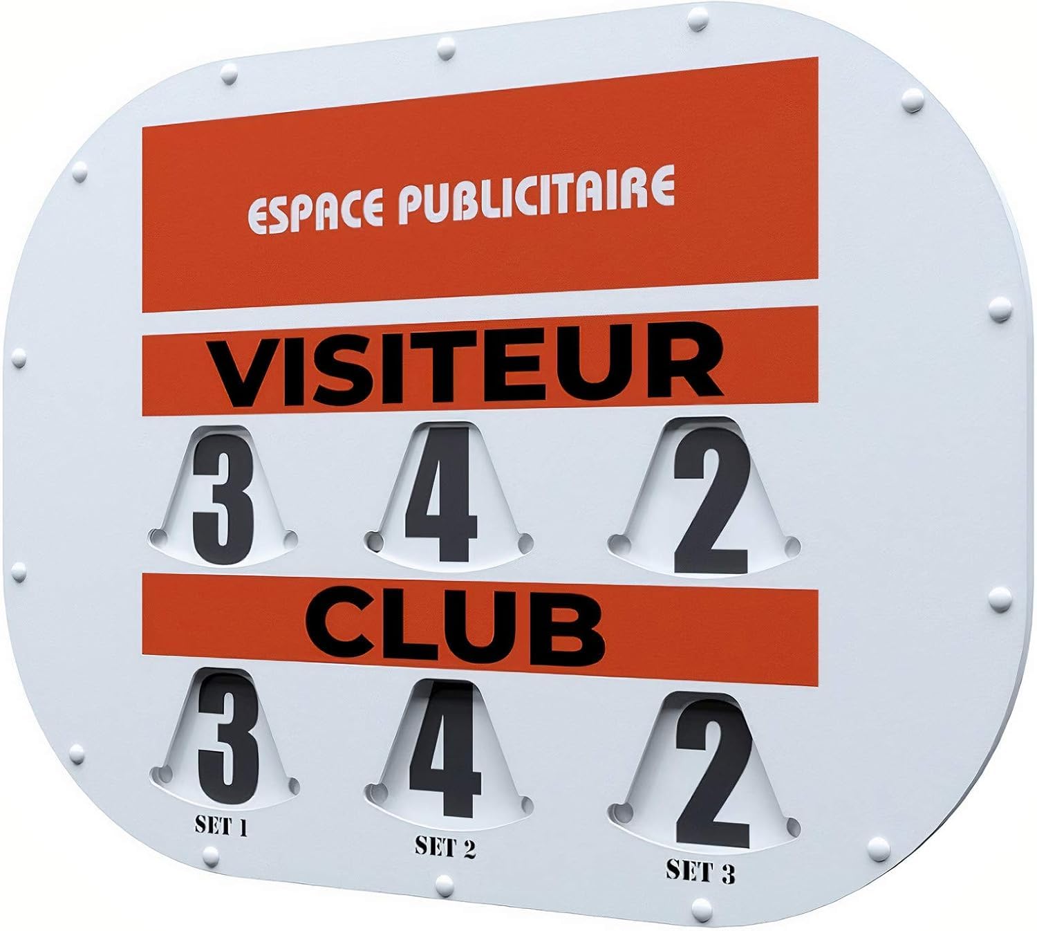Tableau de Score Tennis (80 x 60 cm Cliptec) – Affichage Manuel à Disques rotatifs – Espace Sponsor – PVC | Garantie 5 Ans – Fabriqué en France – pour Clubs Tennis & Padel