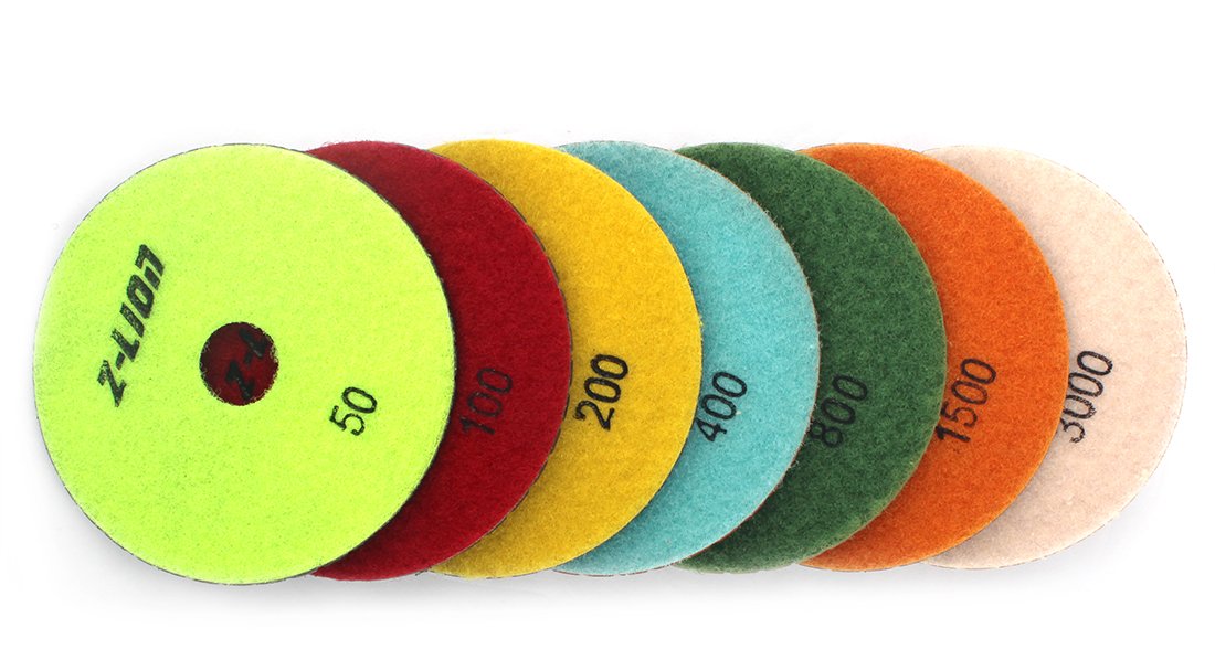 4 inch Flexible Diamond Polishing Pad 7 Pcs Set with Aluminum Backer by Z-Lion for Granite Marble Stone Polishing