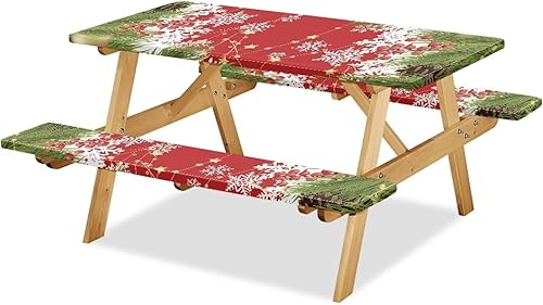 Pinecone - Mantel de picnic con diseño de copo de nieve para árbol de Navidad, 3 piezas, resistente a los arañazos, con bolsa de cordón, mesas y
