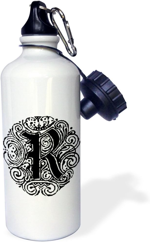 3dRose Fancy Letter R - Sports Water Bottle, 21 oz, White