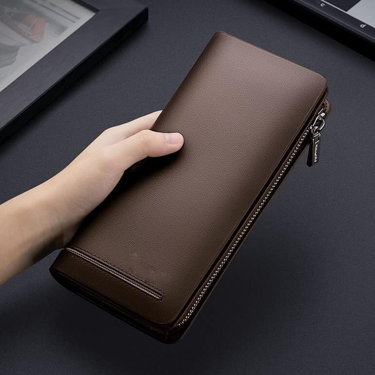 Men Wallet Long Card Holder Male Purse Zipper Large Capacity Cowhide Leather Wallet For Men(B)3