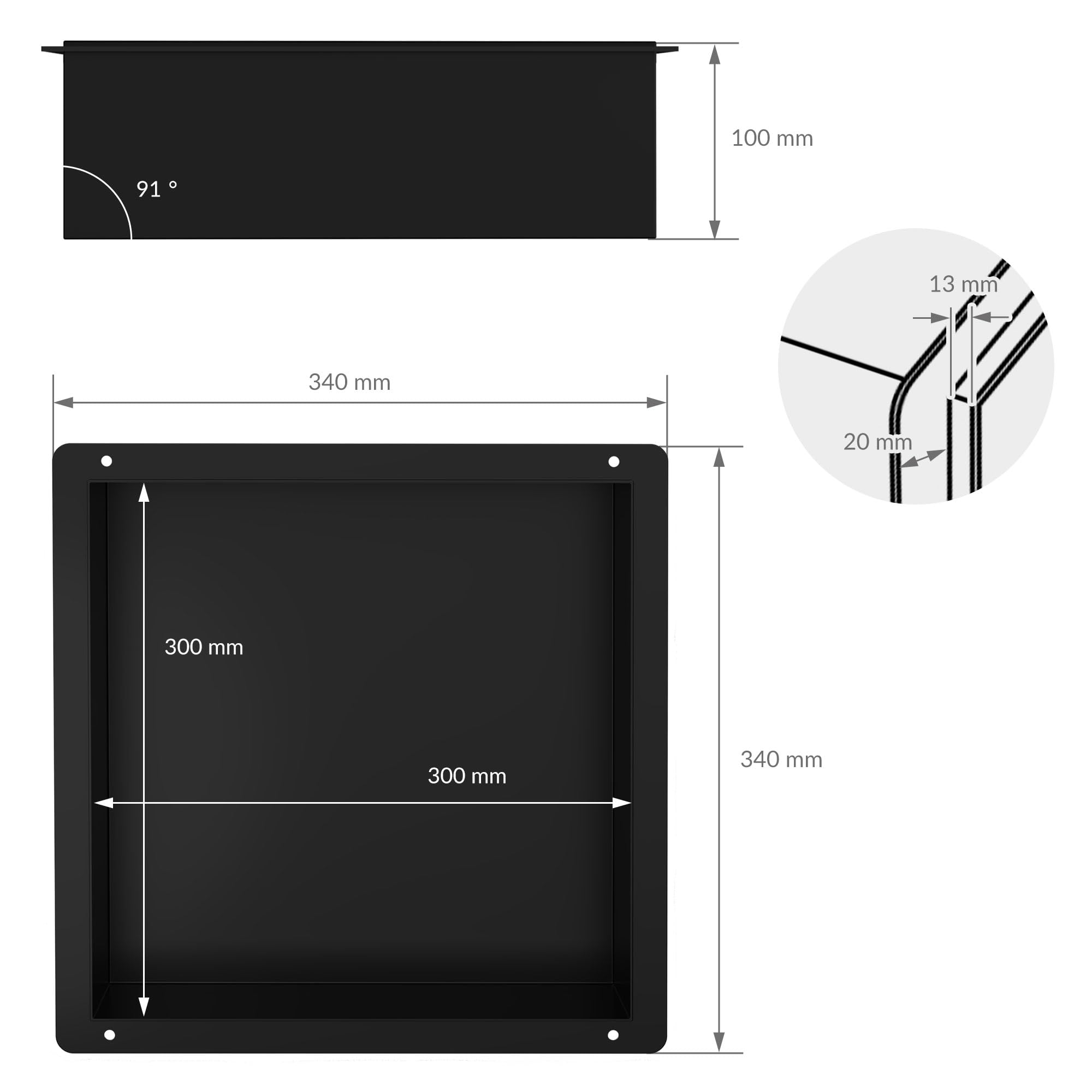 LuxeBath Nicho de Ducha de Acero Inoxidable 30x30x10cm cm Negro Marco de Pared Empotrado Alicatable Estante Integrado Instalación Flexible para Almacenamiento Organizador de Utensilios para Baño